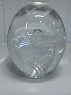 Signed Steuben Crystal Art Glass Paperweight White Spiral Ribbon Sculpture